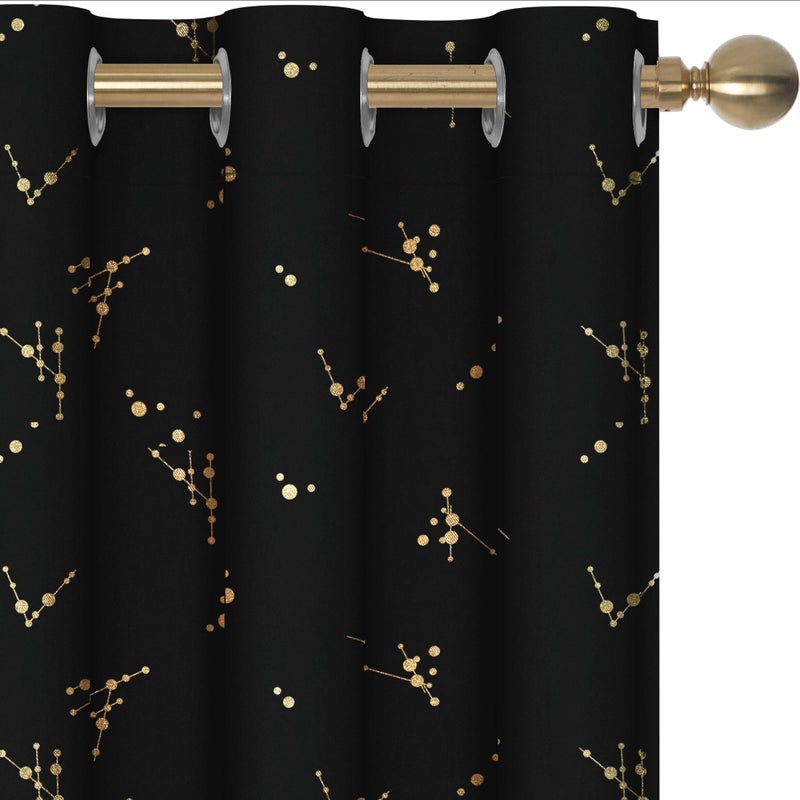 Deconovo Blackout Curtains 2 Panels for Bedroom and Living Room, Gold Foil Floral Branch and Dots, Thermal Insulated Room Darkening Grommet Window Drapes for Nursery, Black, 42W x 84L Inch - Image 1